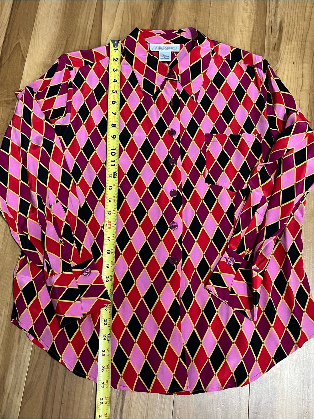 VTG Diane von Furstenberg Silk Assets Harlequin Diamond Blouse L - Picture 8 of 9